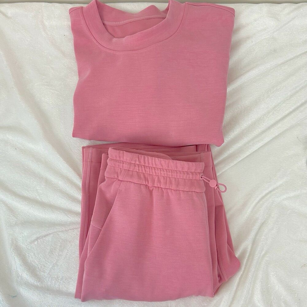 Lululemon Softstreme High-Rise Pant & Perfectly Oversized Cropped Crew Pink Tide - Picture 2 of 16